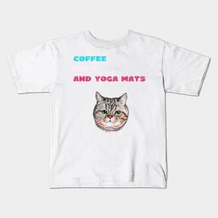 Coffee cats and yoga mats funny yoga and cat drawing Kids T-Shirt